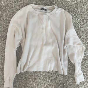 Abercrombie cream cropped thermal waffle shirt m